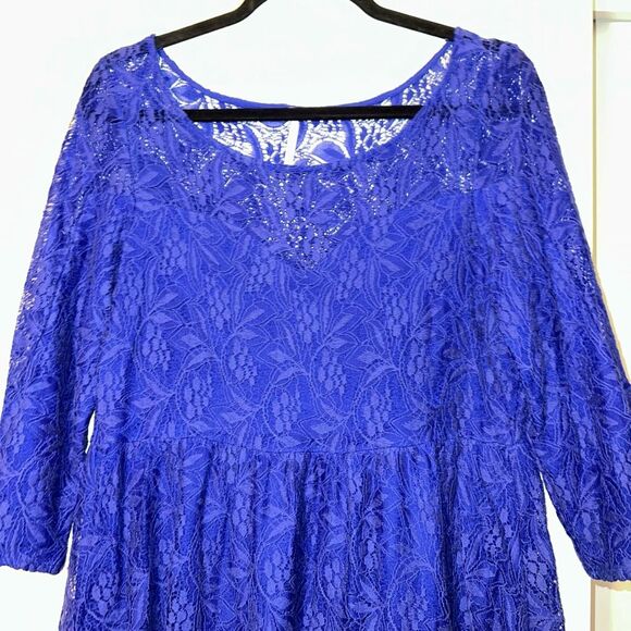 Free People Medium Shake it Up Mosaic Blue Lace Women’s Dress 3/4 Sleeve EUC - Picture 3 of 12